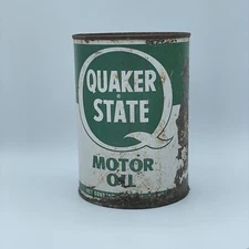 Vintage Original Quaker State HD Oil 1 Quart Motor Oil Tin Can Advertising Empty