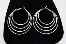 LAYERED HOOP EARRINGS HOOP IN HOOP 2.25 INCH SILVER TONE HOOP EARRINGS
