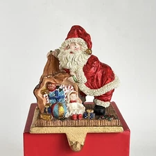 Christmas Stocking Hanger Santa with Toys Vintage Cast Iron And Resin Glitter