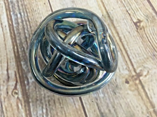 Hand Blown Art Glass Knot Sculpture Figurine water color arborealis set of 2 - Picture 5 of 7