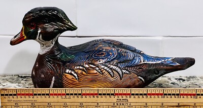 Signed Jack Teegarden Wood Duck Decoy, Distressed White Cypress