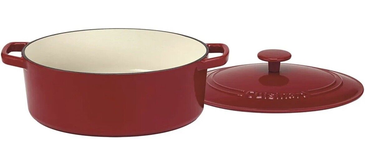  Cuisinart Chef's Classic Enameled Cast Iron 5-1/2-Quart Oval  Covered Casserole, Cardinal Red: Cast Iron Enamel Dutch Oven Cuisinart:  Home & Kitchen