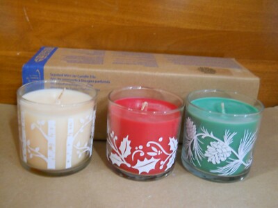 NIB PartyLite HOLIDAY MAGIC Scented Mini Jar Candle Trio P95569 Birch Berry Bals