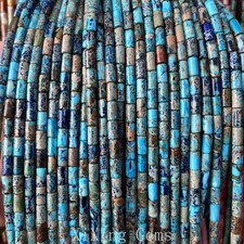 4x8mm Blue Cylinder Tube Natural Sea Sediment Jaspers Beads for Jewelry Making