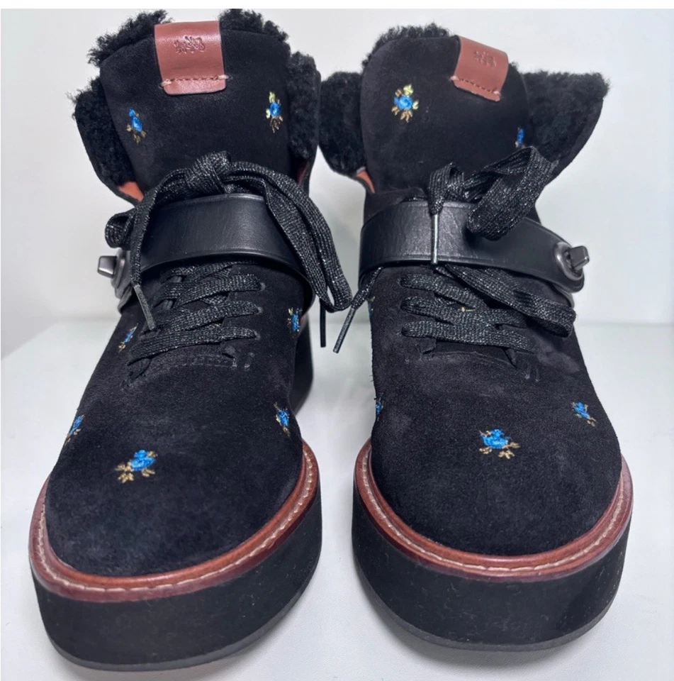 Coach Mujer City Hiker Negro Gamuza Floral Forro de Piel de Oveja Para Mujer EE. UU. 9 ~ G1419 Foto 3 de 4