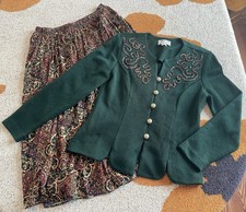 Gorgeous Vintage Womens Size 8 Petite Green Maroon Jeffrey Dara Skirt Set