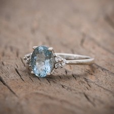 Aquamarine Ring, March Birthstone, Three Stone Ring, Cluster Ring, Silver Ring