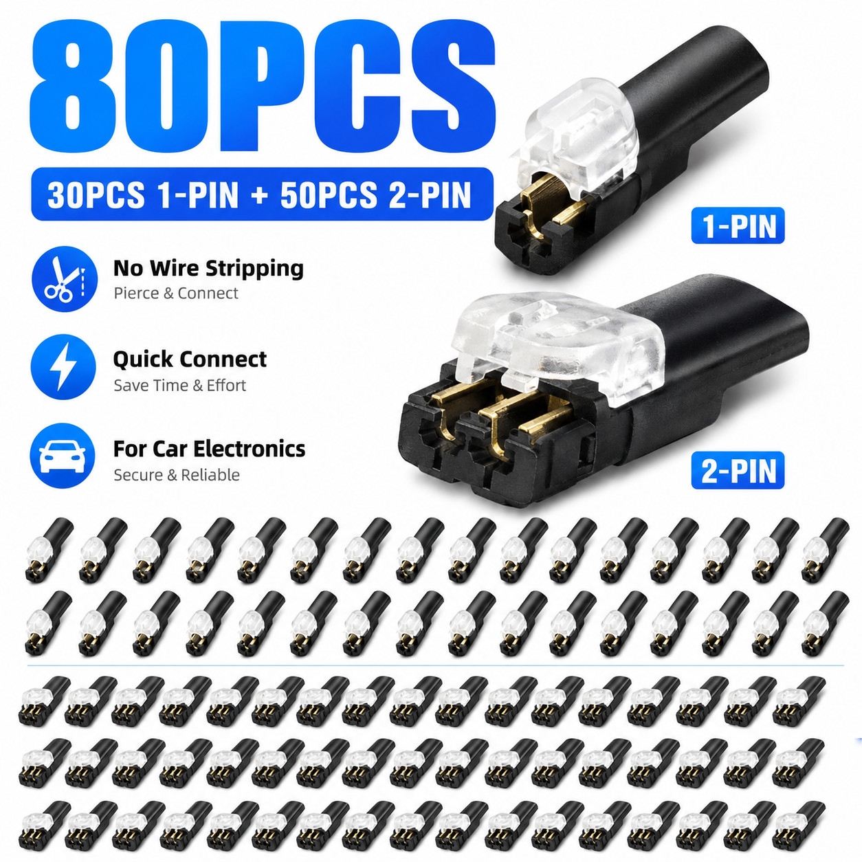 80 PCS Plug-In Quick Wire Connectors, Reusable Clamp Terminal Blocks for Cables