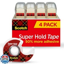 Scotch Super Hold, Transparent, Clear Glossy Finish, 4 Tape Rolls