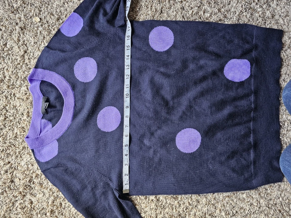Suéter J.Crew 100% Lana Merino Lunares Negro Púrpura Dophamine Manga 3/4 Talla M Foto 4 de 4