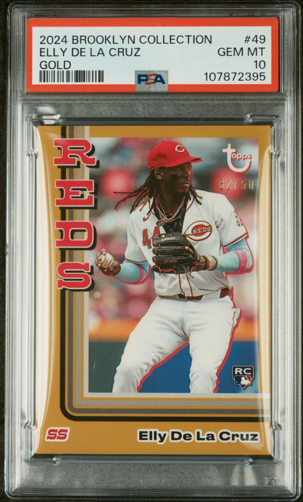 2024 TOPPS BROOKLYN COLLECTION GOLD #49 ELLY DE LA CRUZ ROOKIE RC /50 PSA 10 view 1