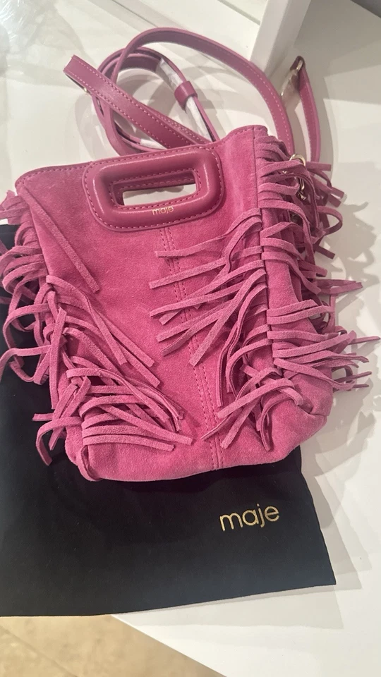 Maje Pink Suede Fringe Mini Bag  - Image 3 of 4