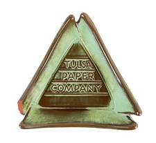 Frankoma Pottery Tulsa Paper Company Advertising Triangle Ceramic Ashtray Green