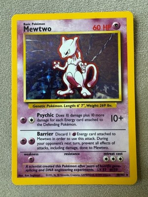 Pokémon TCG Mewtwo Holo Rare Base Set 10/102 Vintage 1999 Unlimited LP