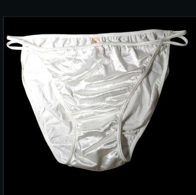 Vintage Cacique Second Skin Satin String Bikini Panties White 14/16 