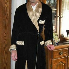 Men's Black Velvet Smoking Jacket Host Wear Robe Dinner Blazer