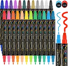 24 Colors Dual Tip Acrylic Paint Pens Markers Set for Rock, Wood, Glass, DIY