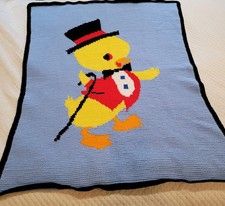 Handmade Crochet Duck Graphic Baby Blanket 41x50 Blue Kids