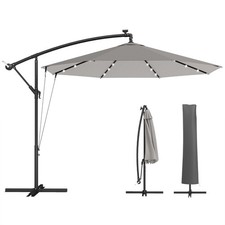 Outsunny 3 m Cantilever Parasol Solar LED Lights, Light Grey