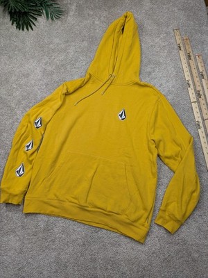 Volcom Hoodie Mens XL Yellow Fleece Pullover Stone Logo Kangaroo Pocket Skate