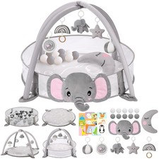 7-in-1 XL Large Baby Play Gym Mat, Tummy Time Mat with Support Pillow, Baby A...