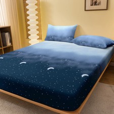 1 Simple modern starry sky printed matte Fitted Sheet, bedroom printed bed cover