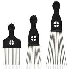 3Piece Stainless Steel Afro Hair Pick Set Fist Design Natural Curly Hair Styling