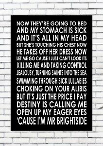 Mr no frame Brightside lyric song The Killers all member signed Poster Decor