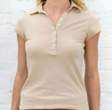 NEW NWT $24 Brandy Melville John Galt 7 Button Tan 100% Cotton Polo Shirt OS