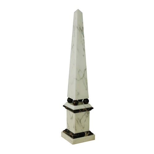 Obelisco Classico in Marmo Carrara con Sfere in Marmo Portoro H 47CM - Imagen 3 de 6