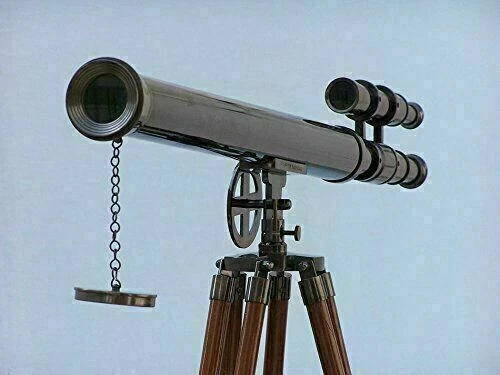Telescopio de 39 pulgadas con trípode de madera antiguo piso náutico soporte de latón Foto 4 de 4