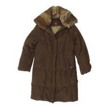 Invicta Womens Long Brown Fur Trim Padded Coat | Vintage Designer Puffer Jacket