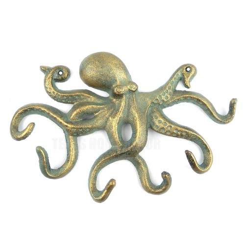 Octopus Wall Hook Cast Iron Key Rack Towel Coat Hanger Verdigris Green