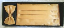 Unisex Men's Women's Solid SILK CHAMPAGNE Wedding Cummberbund Bow Tie Set-New v2