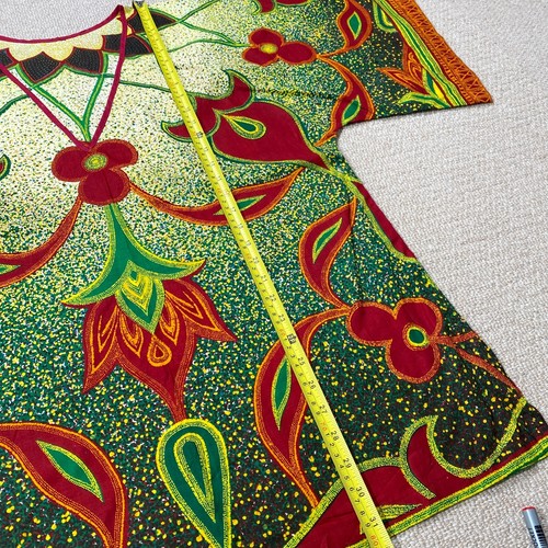 VINTAGE Ethnic Kaftan Blouse Womens Large 16 18 Oversized Batik Tribal African - Picture 6 of 8