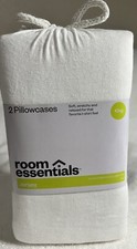 Room Essentials- Jersey Pillowcase Set, King, White New