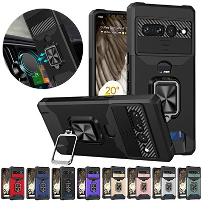 For Google Pixel 9 Pro XL/8 Shockproof Rubber Card Wallet Ring Stand Case Cover