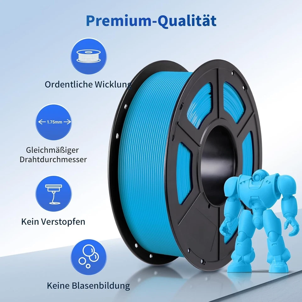 Intelligente PLA-Filament | 1,75 mm Cyan | Vakuumverpackt - Bild 3 von 4