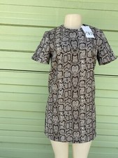 ZARA BROWN GREY SNAKE PRINT MINI SHORT DRESS SHORT SLEEVE  size XS 2267 $69