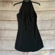 MinkPink Black Dress ~ Size 8 Women's ~ Ruffle Beaded Edges High Neck Sleeveless