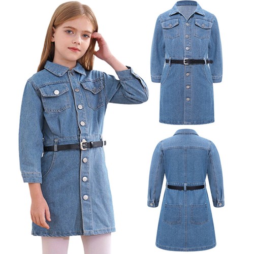 Kinder Mädchen Shirtkleid Strand Rock Langarm Kleid Schule Streetwear Tanz - Bild 4 von 21