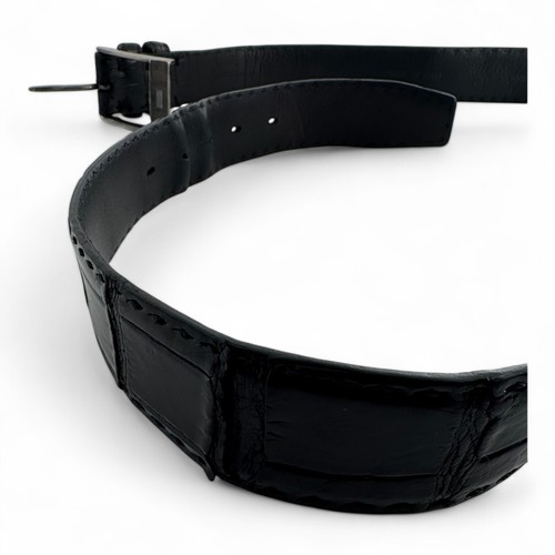 Kiton Napoli Black Leather Crocodile Belt Men's size 46 115 $1900 - Picture 4 of 9