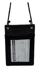 ID Card Holder Badge Passport Card Press NameTag Pouch Leather W/ Neck Strap NEW