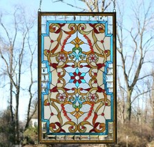Beveled Tiffany Style stained glass window panel. 20.5"W x 34.5"H 