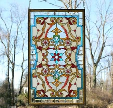 Beveled Tiffany Style stained glass window panel. 20.5"W x 34.5"H 