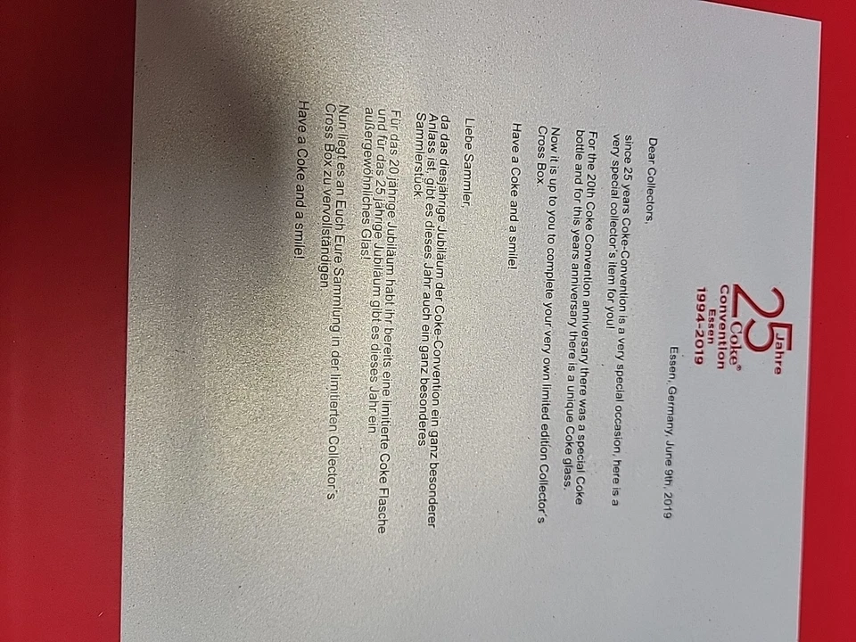 Convención Coca-Cola 20º 25º Año Botella Alemana y Taza Plata Caja Cruz Limitada 100 Foto 3 de 4