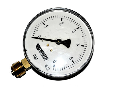 Manometer Radial Pressure Gauge Water Watts M1-100 0-6 Bar Germany NEW