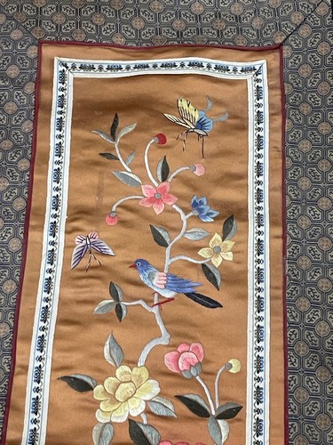 Vintage Antique Chinese Silk Embroidered Textile w/ Birds Floral & Butterfly Dec - Picture 6 of 13
