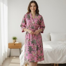Cotton Kimono Robe Dressing Gown, Block Print Bridesmaid Robe, Summer Nightwear,