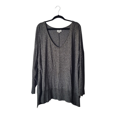 Per Se Women's Plus Size 3X Olive Green Ribbed Sleeves Blouse